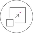 A white circle with a pink arrow on it.