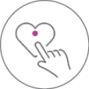 A hand pointing to a heart icon in a circle.