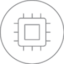 A cpu icon in a circle on a white background.